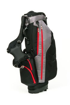 Golf Leather Bag, Black and Gray Color with Red Trimmings on White Background