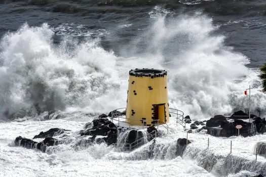 Tropical Storm Hitting the Lookout Tower in the Grounds of the Savoy Hotel Funchal