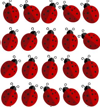 Lady-bird or red ladybug pattern on light background. Cartoon illustration. Endless insect texture for textile