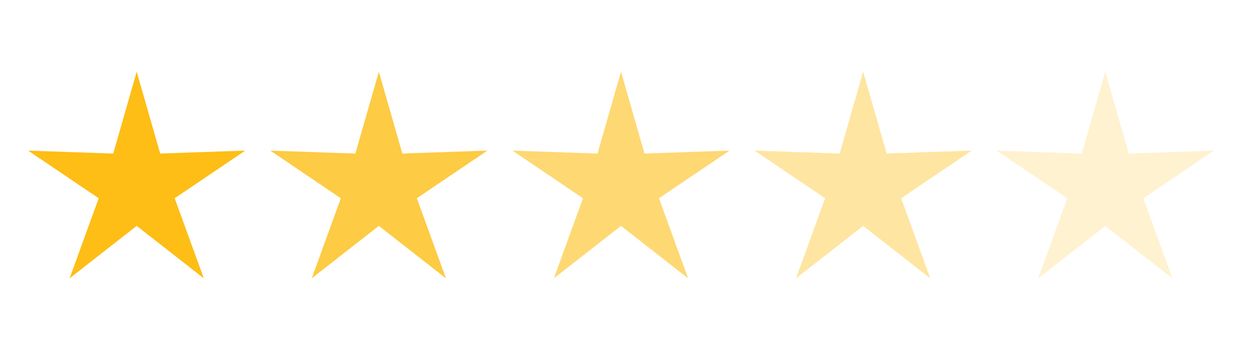 Isolated gold and yellow star icons in set, ranking mark. Modern simple favorite sign, decoration symbol for website design, web button, mobile app.