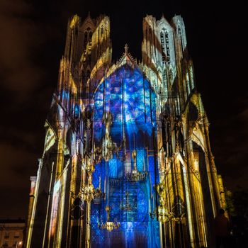 Light Show at Reims Cathedral in Reims France on September 12, 2015