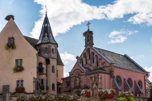 Chateau and St Leon Church in Eguisheim in Haut-Rhin Alsace