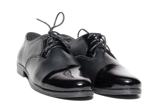 Black female shoes on a white background, isolated, studio