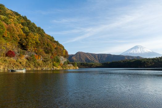 Mount Fuji and lake at autumn