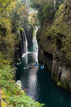 Yellow leaves in Takachiho Gorge of Japan