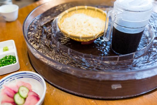 Water flow noodles in Japanese restaurant