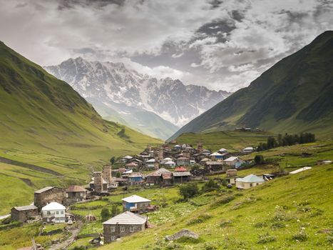 Ushguli - the highest inhabited village in Europe. Georgia on Caucasus, Svaneti region. UNESCO World Heritage Site.