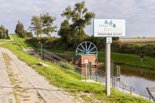 Historic canal Elblaski. The ramp Jelenie in Jelonki. Poland, Europe.