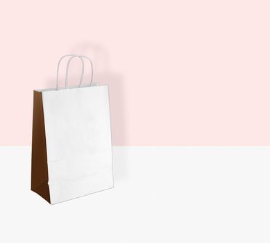 light paper bag for shopping on a pink background