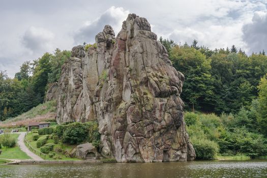 The Externsteine, striking sandstone rock formation in the Teutoburg Forest, Germany, North Rhine Westphalia