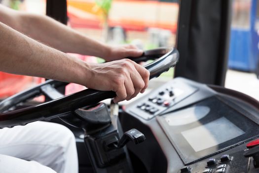 Close up of bus or coach driver