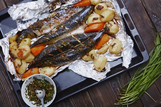 Baked fish and vegetable