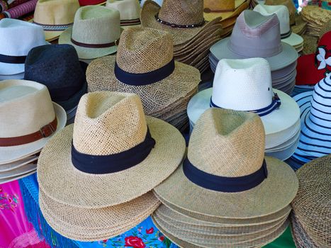 Retro vintage fashion men's hats in a shop display                               