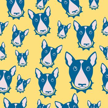 Happy dog bull terrier background. Seamless pattern.