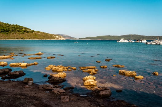 View of gulf and beach of Tramariglio, Sardinia, in a sunny day of summer