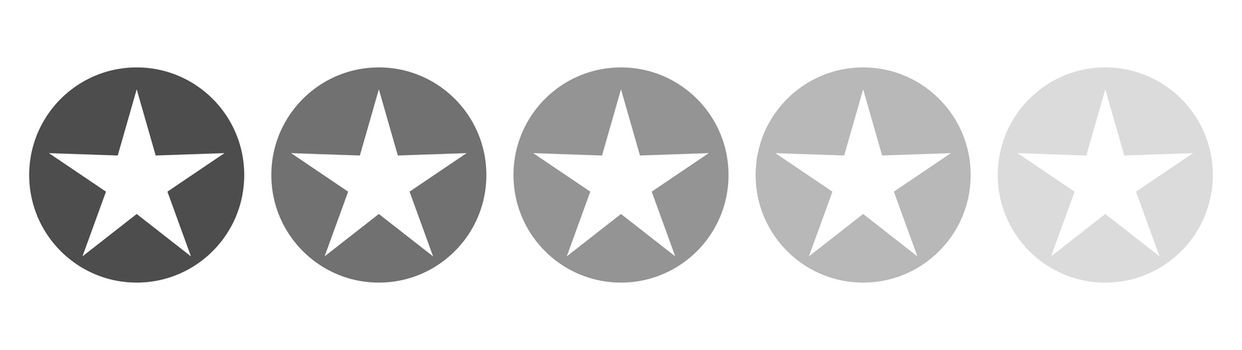 Isolated gray star icons in set, ranking mark. Modern simple favorite sign, decoration symbol for website design, web button, mobile app.