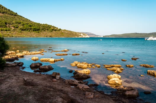 View of gulf and beach of Tramariglio, Sardinia, in a sunny day of summer