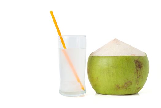 fresh coconut water in glass with coconut