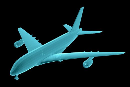 Airplane. Xray image isolated on black. 3d illustration