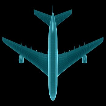 Airplane. Xray image isolated on black. 3d illustration
