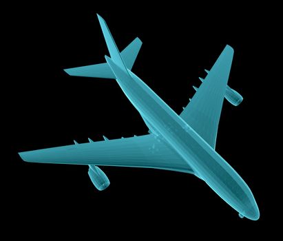 Airplane. Xray image isolated on black. 3d illustration