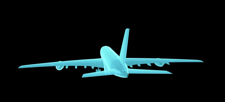 Airplane. Xray image isolated on black. 3d illustration