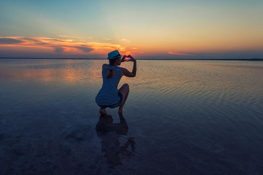 Beauty sunset on salty lake in Altay, Siberia, Russia