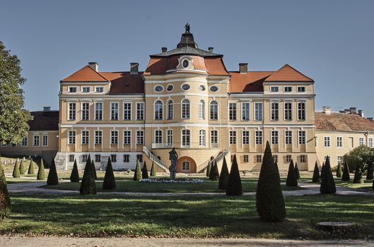 The facade of the baroque palace in Rogalin in Poland