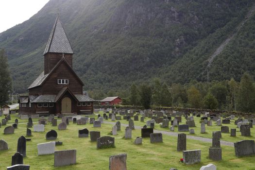 The 13th century old Roldal Stave Church (Roldal stavkyrke)