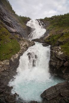 Giant Kjosfossen waterfall by the Flam to Myrdal Flamsbana Railway Line, Norway