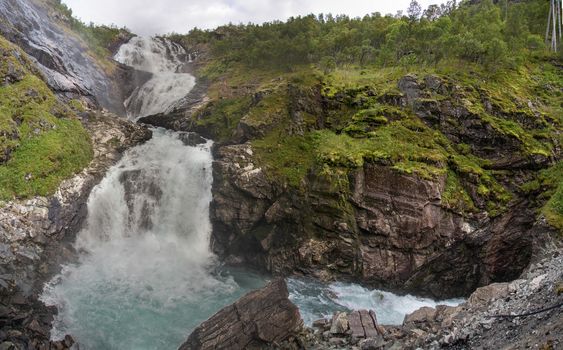 Giant Kjosfossen waterfall by the Flam to Myrdal Flamsbana Railway Line, Norway