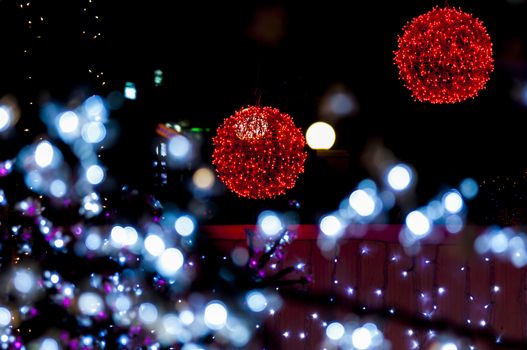 christmas light balls and lights around them