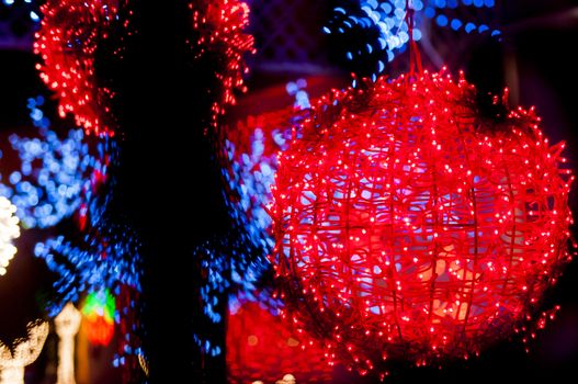 Blury white lights_red bright balls behind