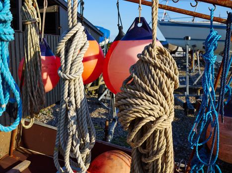 Sailing ropes,buoy and securing equipment in a mariana great boating image     