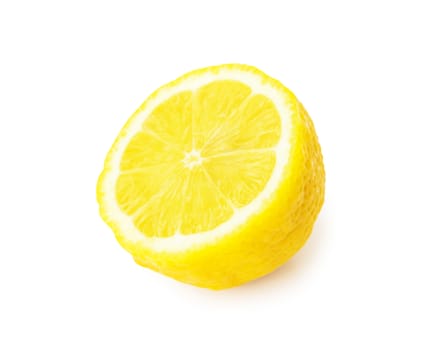 Closeup fresh lemon fruit slice on white background with clipping path