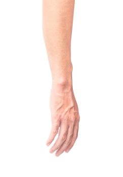 Man arm with blood veins on white background with clipping path, health care and medical concept 