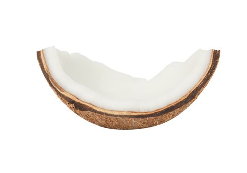 Pieces of coconut shell broken on white background