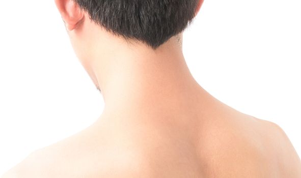 Closeup back and neck of man on white background beauty healthy skin care concept
