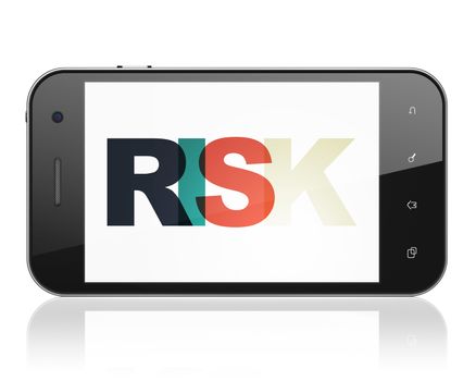 Finance concept: Smartphone with Painted multicolor text Risk on display, 3D rendering
