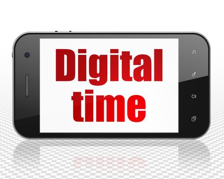Timeline concept: Smartphone with red text Digital Time on display, 3D rendering