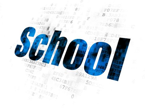 Learning concept: Pixelated blue text School on Digital background