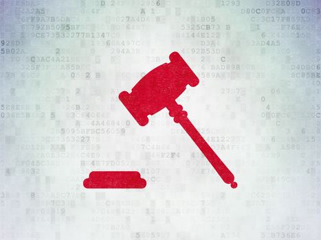 Law concept: Painted red Gavel icon on Digital Data Paper background