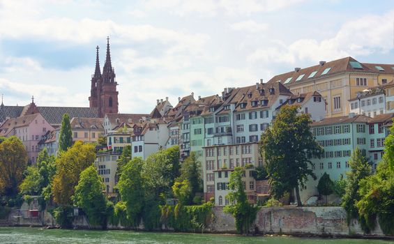 View from Mittlere bridge over Rhine river in  Basel -21 july 2017