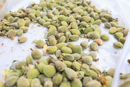 Group of almonds with its skin