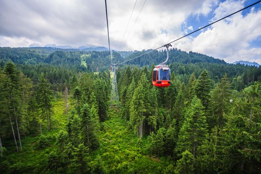 Stunning Luzern rural scenery, bird eye view from cable car from Pilatus mountain, Lucerne, Switzerland, Europe.