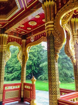 The Royal Thai styled pavilion, built for the relationship between Thailand and Switzerland, in the beautiful Denantou park near the lake Geneva, Lausanne, Vaud, Switzerland