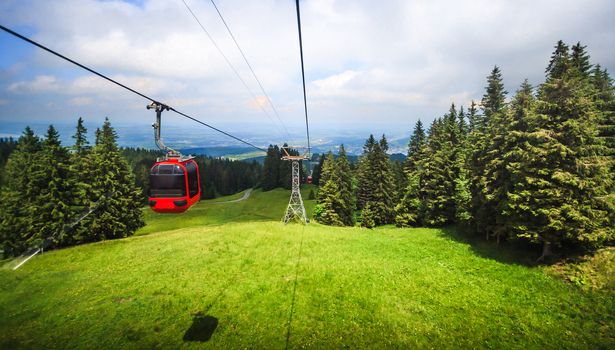 Stunning Luzern rural scenery, bird eye view from cable car from Pilatus mountain, Lucerne, Switzerland, Europe.