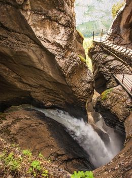 Trummelbach falls, Interlaken, Bern canton, Switzerland, waterfall in the mountain of Lauterbrunnen valley.