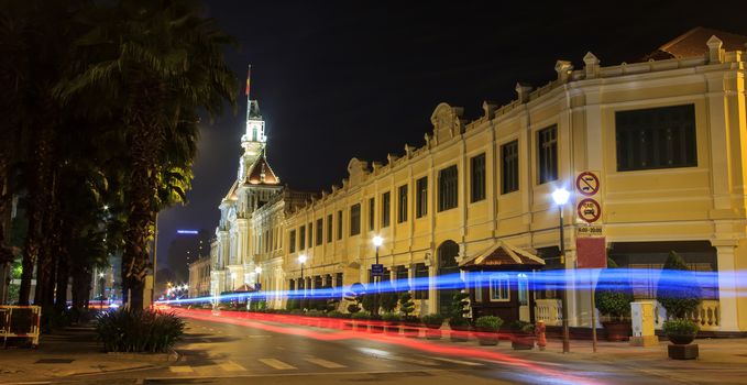 Night View of City Hall, Saigon, Ho Chi Minh City, Vietnam