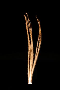 Real isolated firework, anti-missile flare or swirling rocket trail pattern